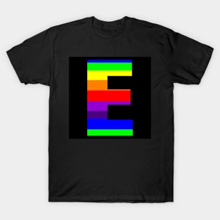 The Letter E in Rainbow Stripes T-Shirt